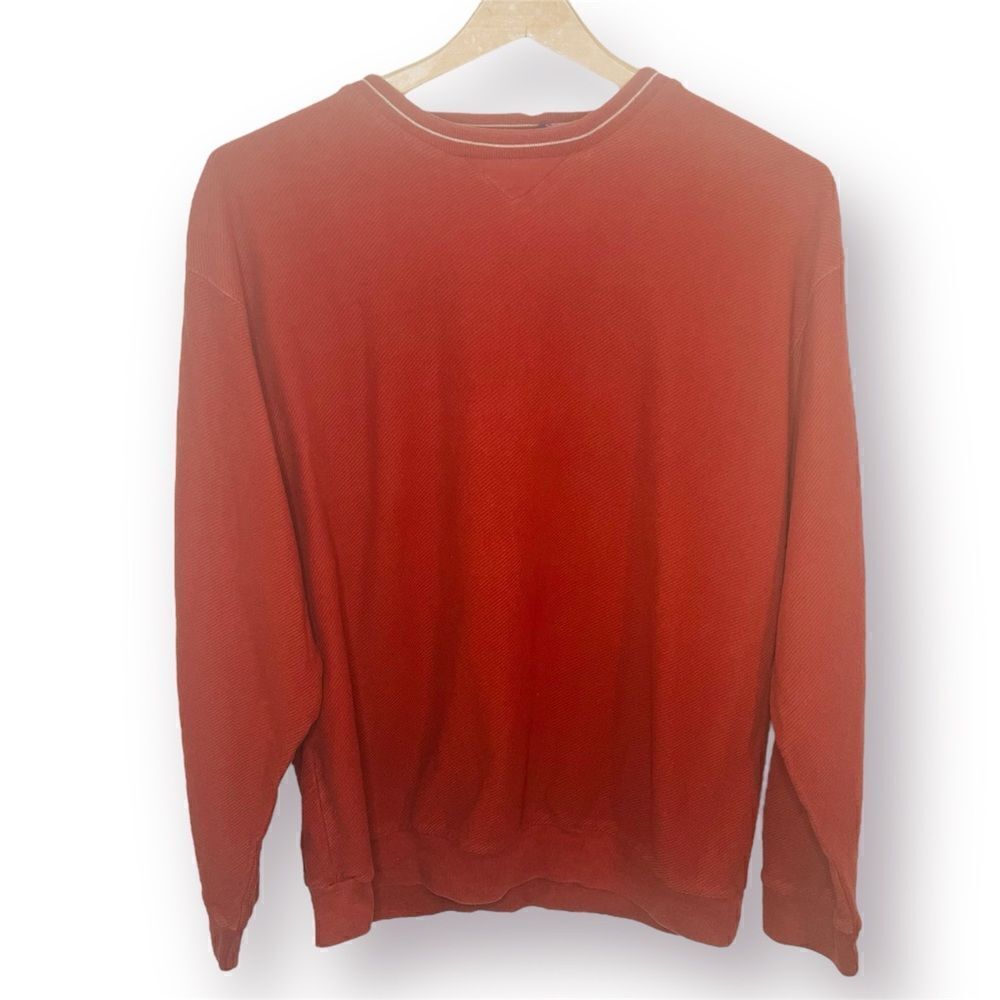 Haggar Rust Orange Textured Fabric Cotton Long Sleeve T-Shirt L